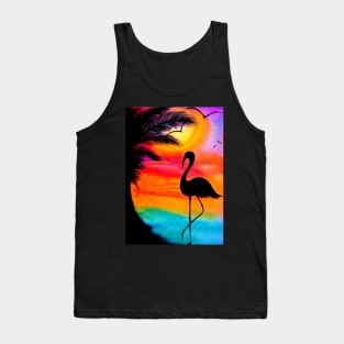 tropical sunset silhouette flamingo Tank Top